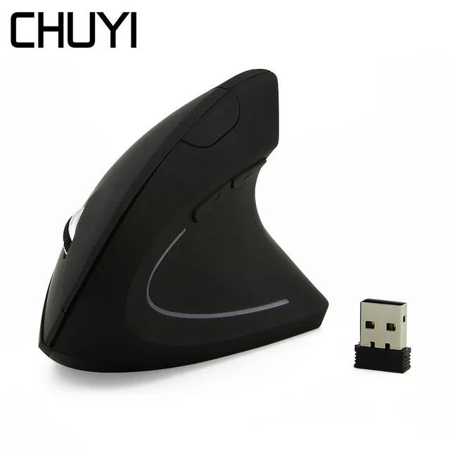 Cheap CHUYI Ergonomic Vertical Mouse Wireless USB Optical Mause Gamer 1600DPI 5D Computer PC Gaming Mice With Wrist Rest Mouse Pad Kit