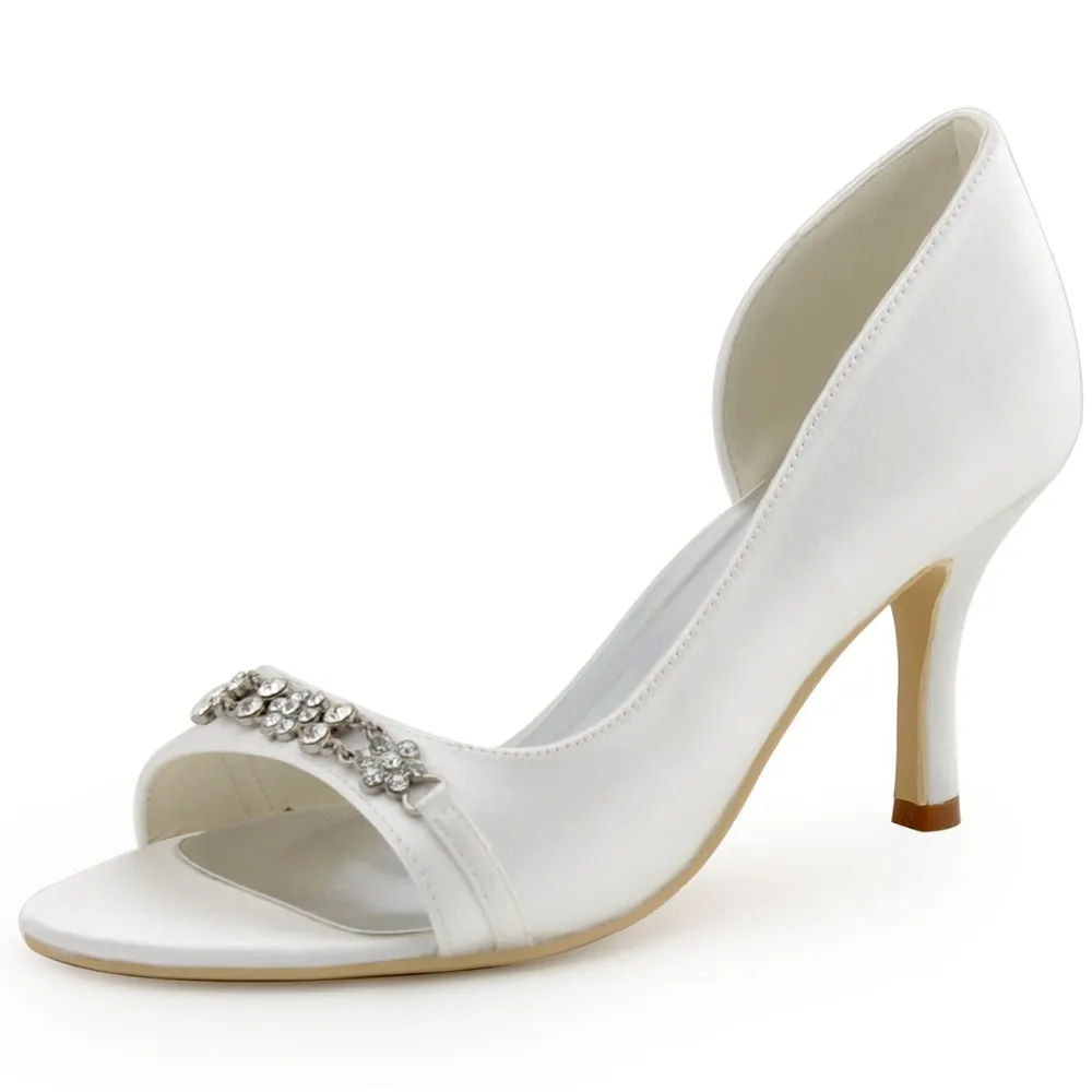 

EP2083 Women Shoes White Ivory Prom Party Pumps High heel Crystal Satin Lady Bride Bridesmaids Wedding Bridal Shoes Silver