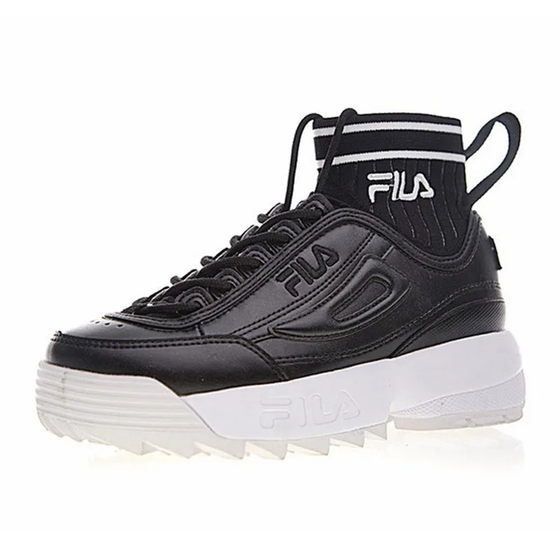 

2018 New ArrivelFila Disruptor II EVO Sockfit Destroyer II Sawtooth Muffin Knitted Mid-Bottom black white Running Shoes