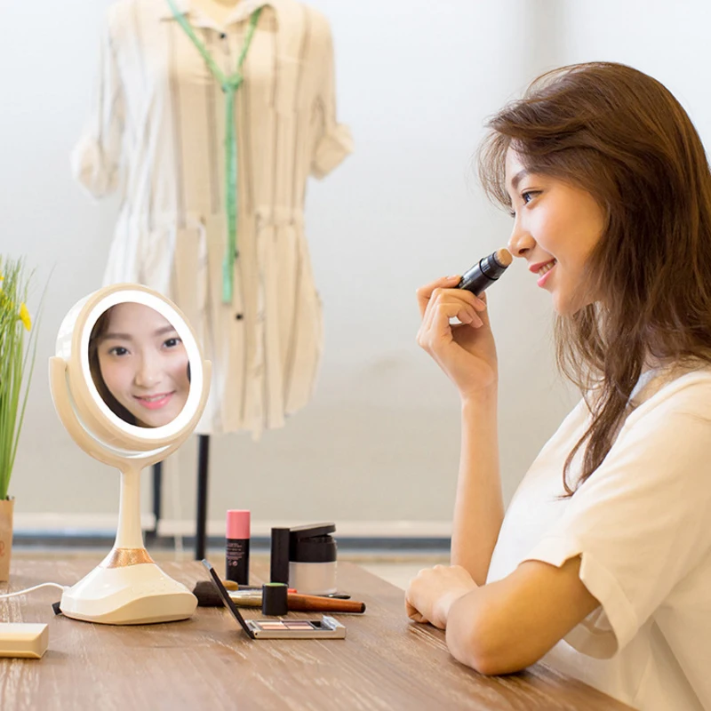 

5x Magnification Cosmetic Makeup Mirror Round Shape 2Sided Rotating Magnifier Mirror LED bluetooth music multi-function mirror