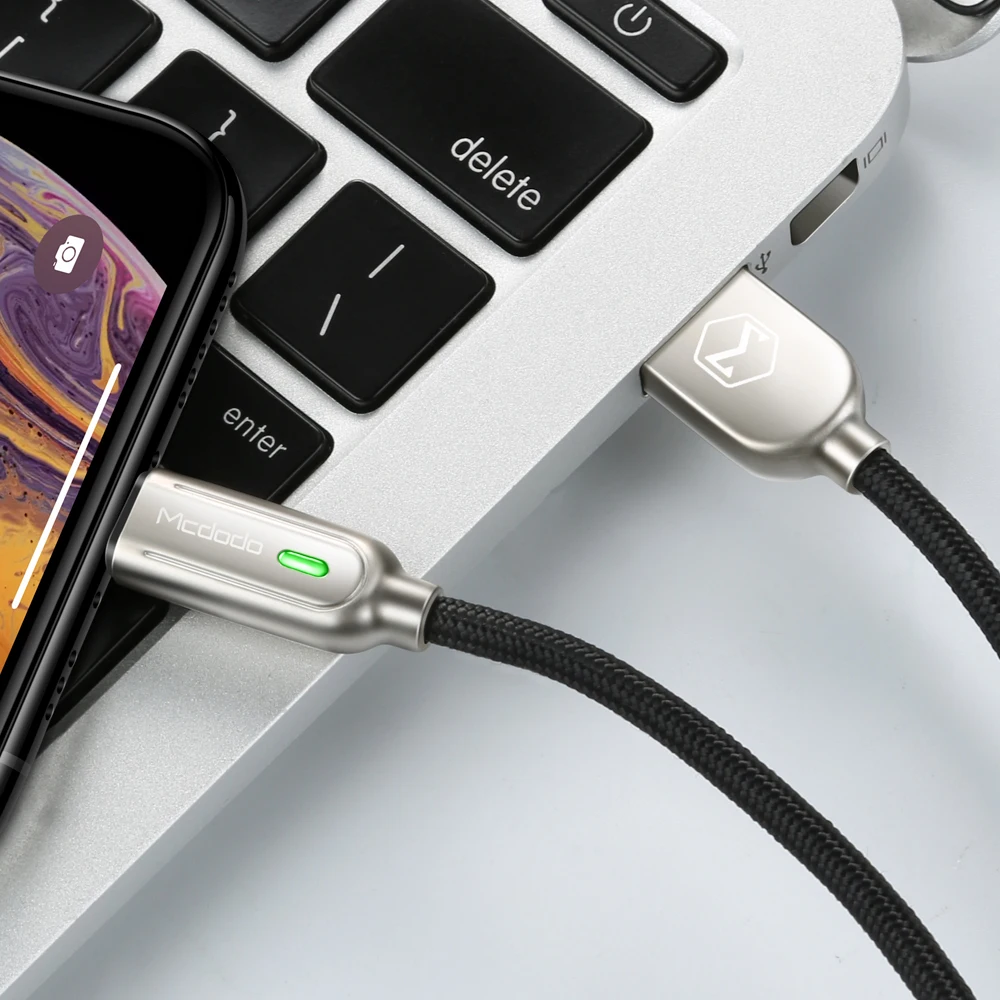 Mcdodo USB зарядный кабель светодиодный 2A для iPhone X XR XS Max 8 7 6s Plus кабель Lightning Быстрая зарядка данных Авто отсоединить кабель - Цвет: iPhone Silver black