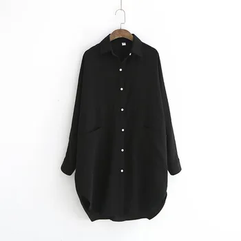 

Korean fashion chiffon shirt large size autumn new women cardigan pocket blouse and shirt befree batwing sleeve tops long style