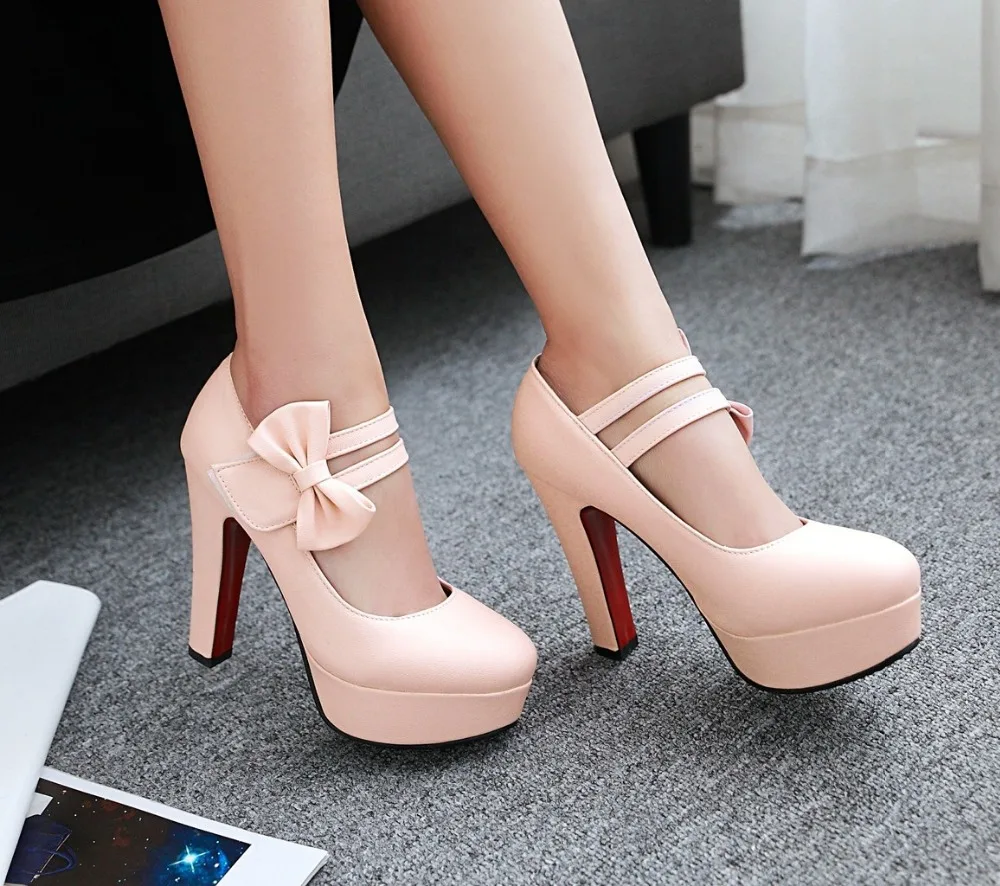 MORAZORA Fashion sweet high heels shoes 12cm shallow women pumps wedding shoes big size 34-47 platform shoes bowtie 9