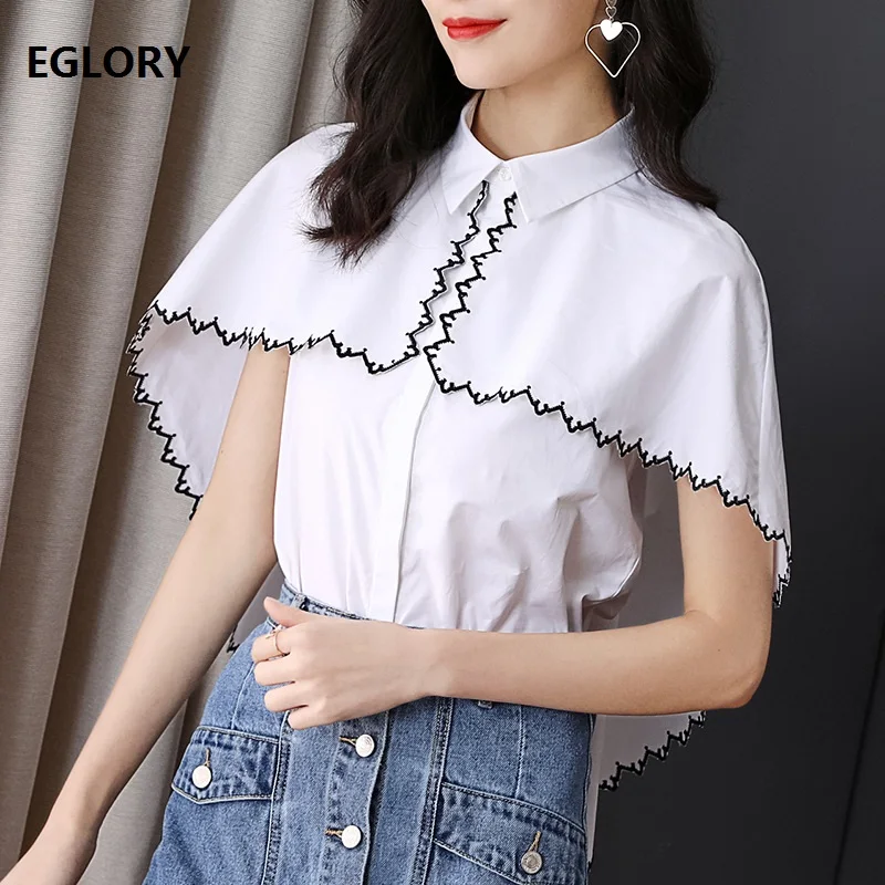 100%Cotton Blouse 2019 Spring Summer Tops Cape Poncho