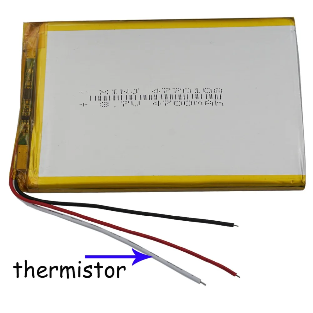 

3.7V 4700mAh 17.39Wh Thermistor 3 Wires 4770108 Polymer Rechargeable Li Lipo Battery For E-Book ipod PDA MID Portable Tablet PC