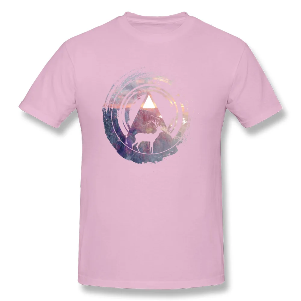 Party Short Sleeve Tops & Tees Father Day Round Neck Cotton Fabric Men T-Shirt deer mountain Party T-shirts Funny deer mountain pink