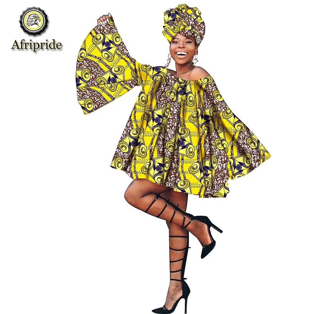 

2019 African summer Dress with head wrap for women dashiki print flare Sleeve Plus Size kanga clothing AFRIPEIDE S1925042