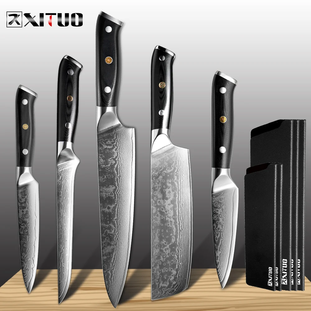 Tanie XITUO nóż szefa kuchni zestaw VG10 damaszek Steel 67 historia plasterki Nakiri Kiritsuke Sushi nóż kości nóż japoński narzędzia kuchenne