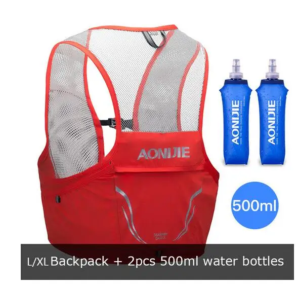 AONIJIE 2.5L Outdoor Lightweight Hydration Backpack Rucksack Bag Vest Hiking Camping Running Marathon 500ML Soft Flask - Цвет: Orange-LXL-500ML