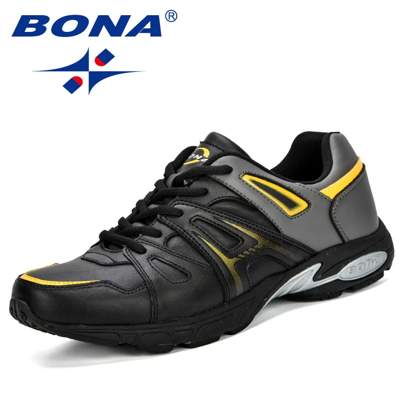 BONA/Легкая уличная спортивная обувь; мужские кроссовки; удобные беговые кожаные кроссовки для тенниса; мужские кроссовки для бега; удобные мужские кроссовки - Цвет: Black dark grey