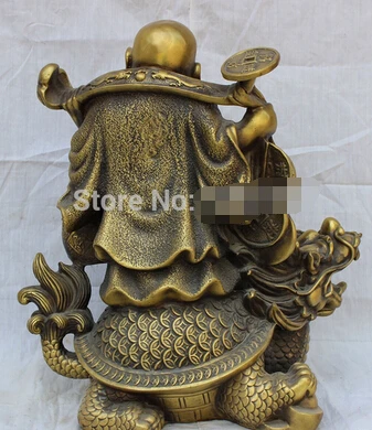 

Fast shipping 15" Chinese Bronze Happy Laughing Maitreya Buddha Dragon Turtle Statue