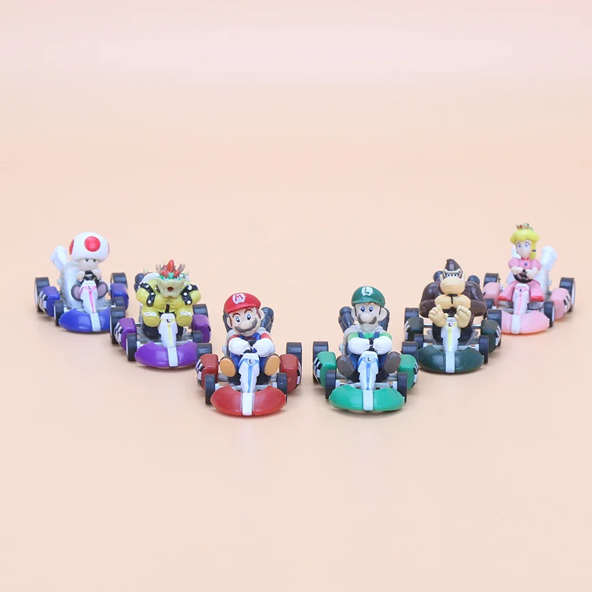 

6pcs/set Super Mario Figure PVC Super Mario Bros Figure Kart Pull Back toys for children