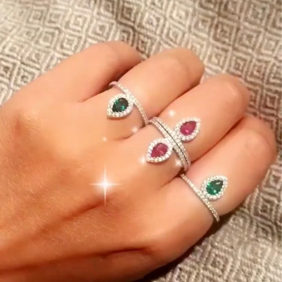 

4 colors tear drop water drop cz ring 2018 fashion trendy silver color jewelry sparking bling finger rings