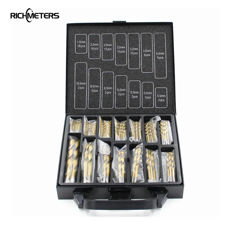 

99 PCS HSS Titanium Plated Twist Drill Bits Set Woodworking Holes Bored Steel Twist Drill Metal Box