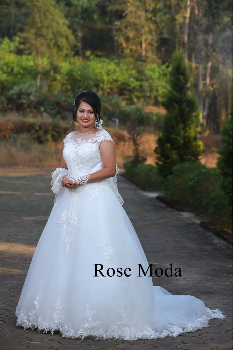 

Rose Moda Cap Sleeve Lace A Line Wedding Dress 2019 Real Photo