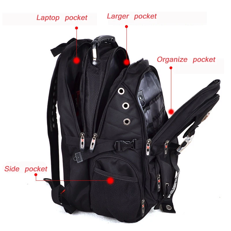  swiss larger travel wateproof Men's 17 laptop Backpacks Waterproof Laptop Backpack Black Mochila Ma