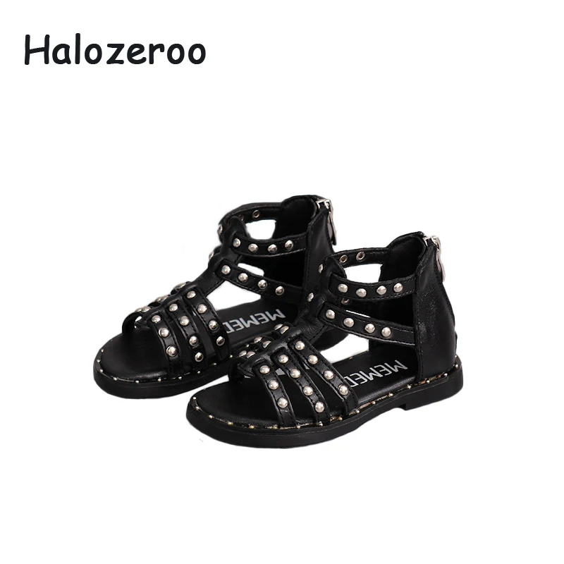 

Summer 2019 Kids Gladiator Sandals Children Rivet Princess Shoes Baby Girls Genuine Leather Sandals Toddler Black Brand Sandals