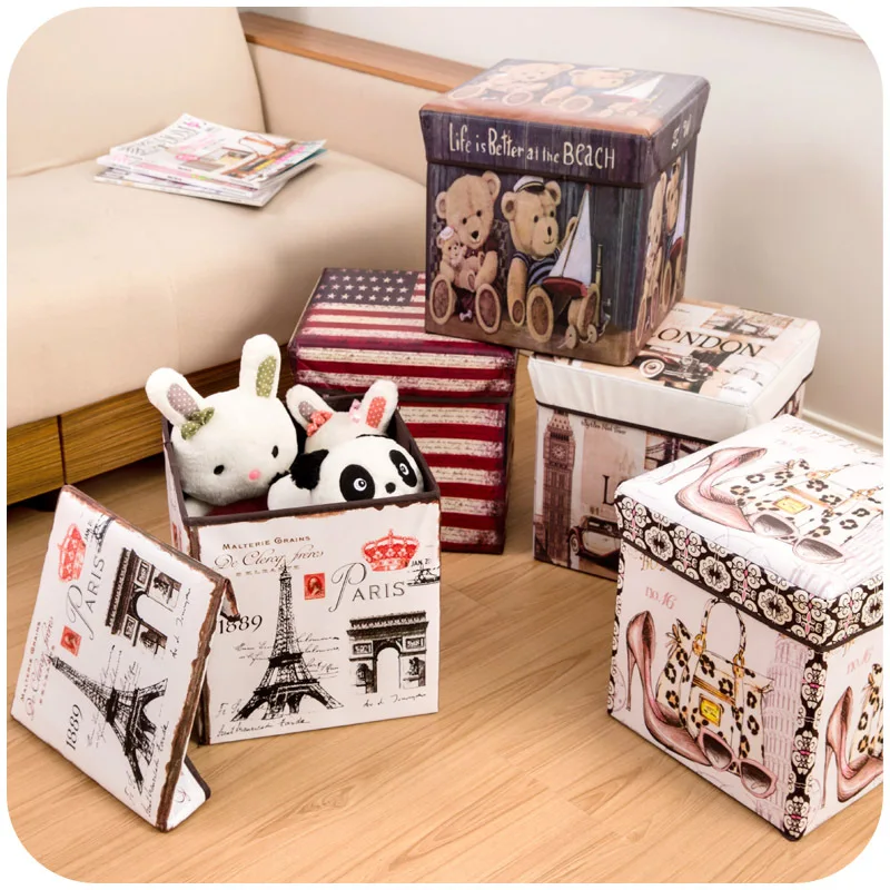 

Multifunctional Foldable Storage Box High Capacity Retro Non-woven Film Folding Storage Stool Creative Shoe Storage Stool Home