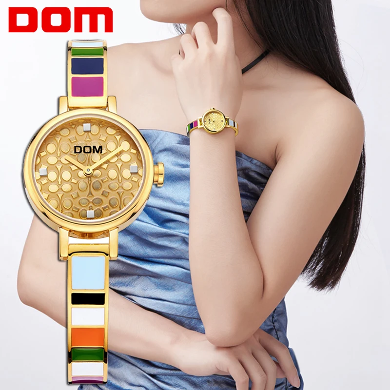 

DOM luxury brand Colorful Gold Women Watch Lady Dress wristwatch fashion stainless steel Watch Women waterproof Relogio Feminino