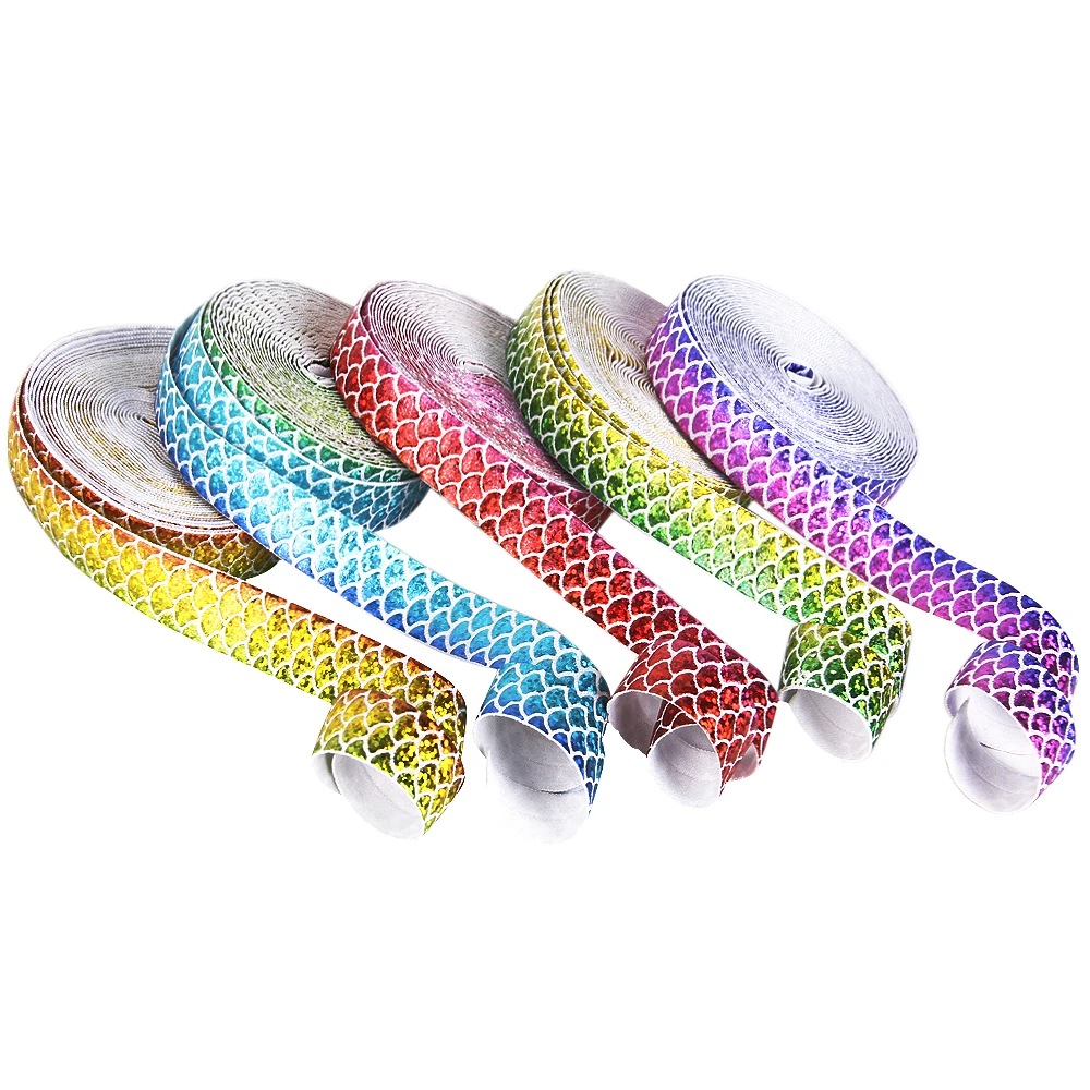 

David accessories 16mm laser rainbow FOE elastic ribbon (Random Color) fish Mermaid scales 5yards,DIY handmade materials,5Y56962