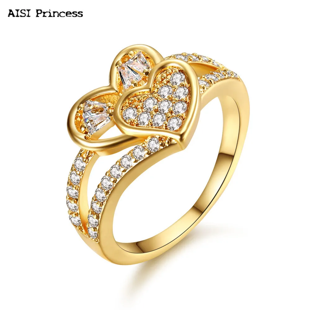 

New Product Temperament Fashion Double Heart Gold Ladies Ring Micro-inlaid Cubic Zirconia Fashion Personality Zircon Ring
