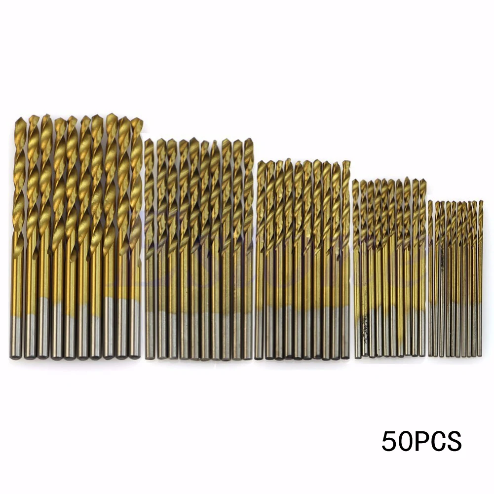 

50pcs Titanium Coated HSS High Speed Steel Drill Bit Set 1/1.5/2/2.5/3 Power Tools Woodworking Tools