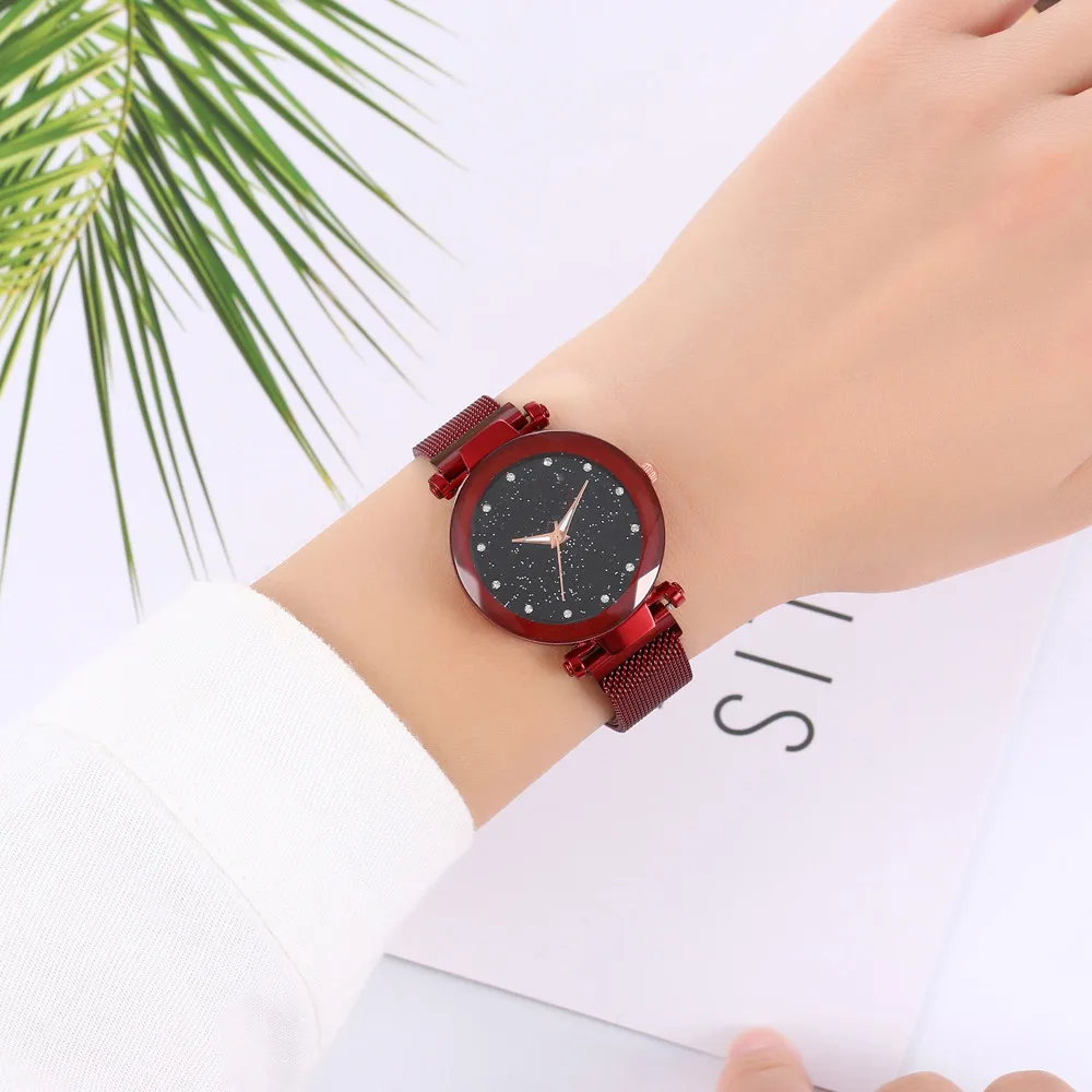 New Upgrade Women's Quartz Stainless Steel Band Mesh Magnet Buckle Starry Sky Analog Wrist Watch clock saat Gift Dropshipping