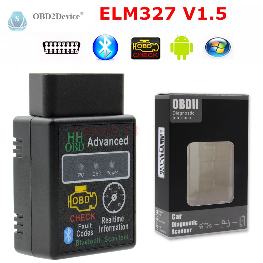 

Сканер OBD2 HH OBD ELM327 V1.5 Bluetooth, совместимый с Android PC OBDII ELM 327 1.5, устройство для считывания кодов, диагностические инструменты