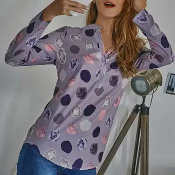

TANIAFA New Style V neck long sleeve shirt women shirt casual loose Dot print top for street wear High Quality Dot shirt beauty