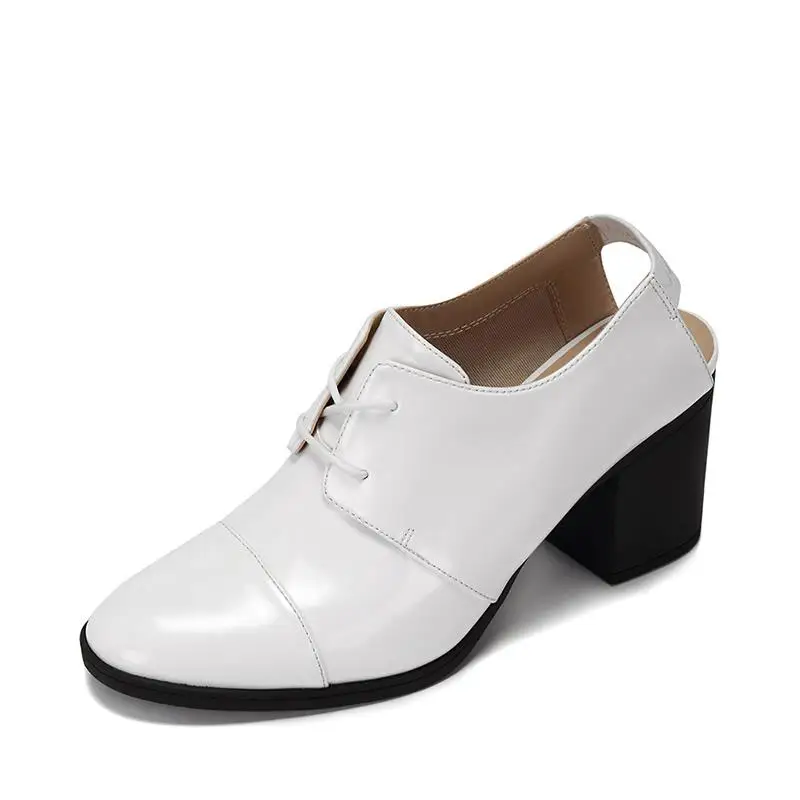 

Spring Trend Round-headed Lace Women's Square-rooted High-heeled Shoes white Pumps personality Ladies Shoes Sapato Feminino