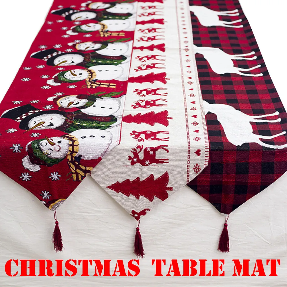 1Pc 180X35cm Christmas Linen Tablecloth Christmas Flag Home Party