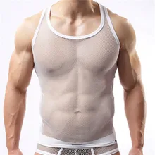 Sexy Men Tank Tops Transparent Mesh Singlet Underwear Gay Exotic Home Lounge Sleep Wear Undershirts Summer Vest M-XL