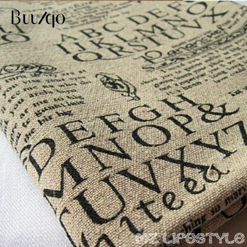 

Buulqo 100*140cm width retro upholstery printed enligh letters cotton linen fabric by meter DIY home decor fabric hemp fabric
