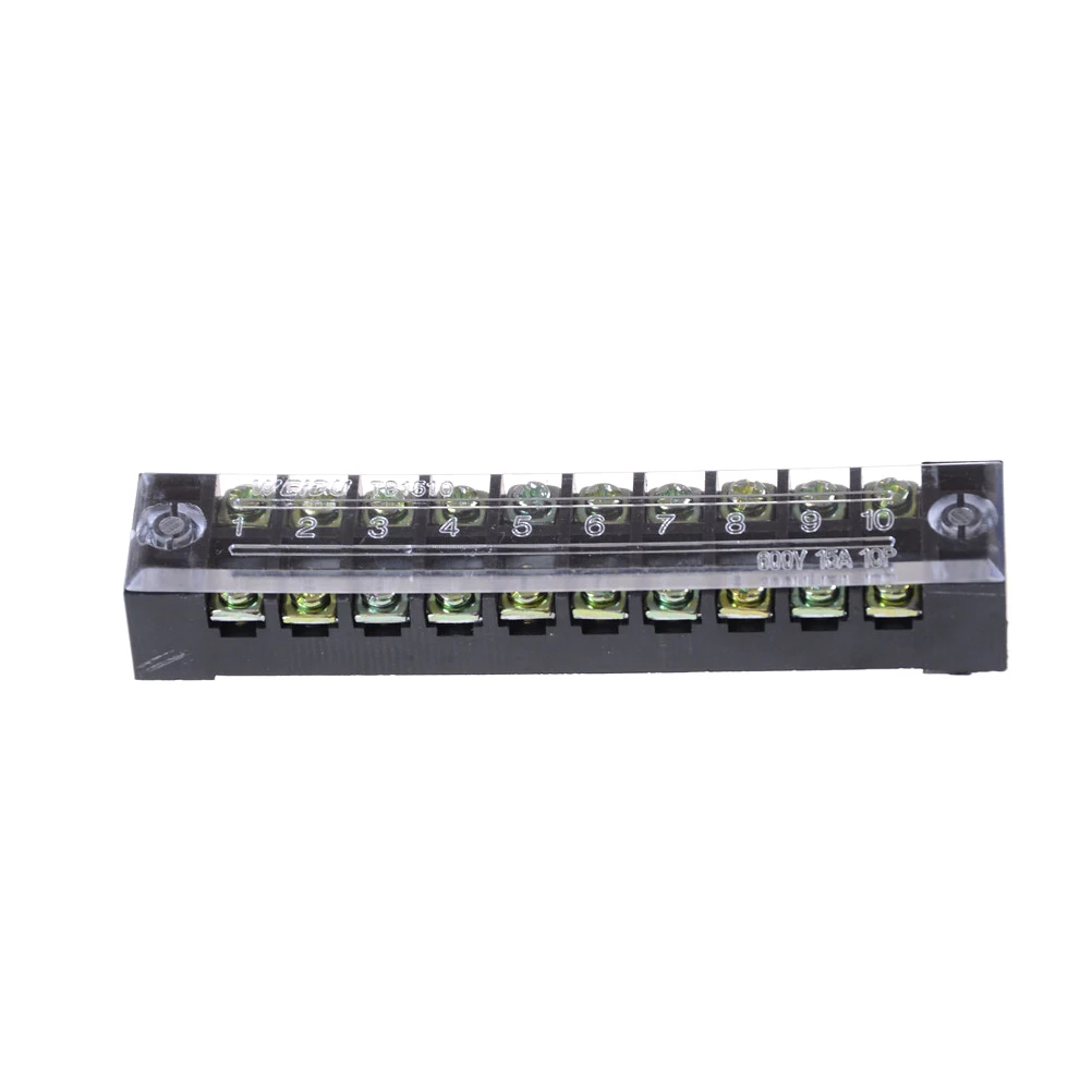 

10 Positions Dual Rows Screw Terminal Block Strip 600V 15A W Cover TB-1510 Barrier Terminal Block 1pcs
