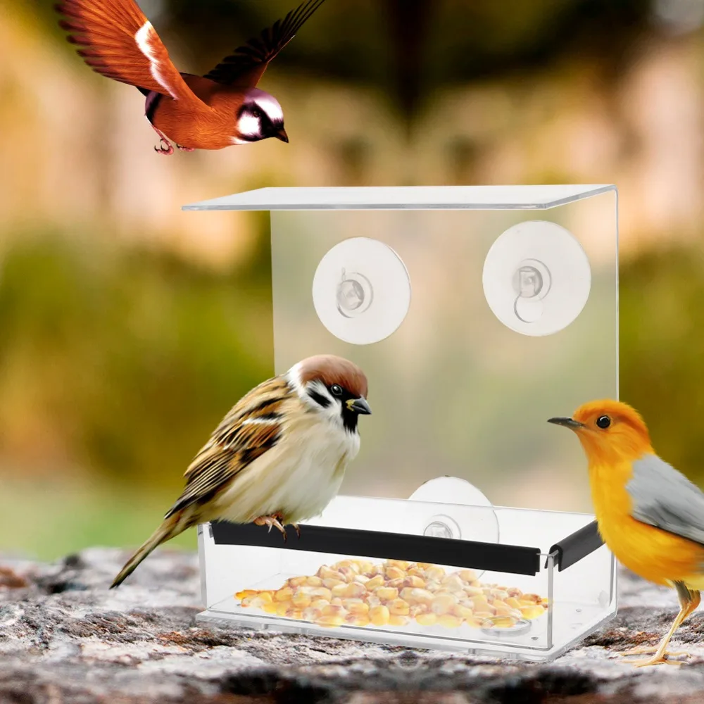 Оконные кормушки для птиц, прозрачное стеклянное для окон, для просмотра, прозрачная акриловая Адсорбция, корм для птиц, подвесное всасывание для домашних животных