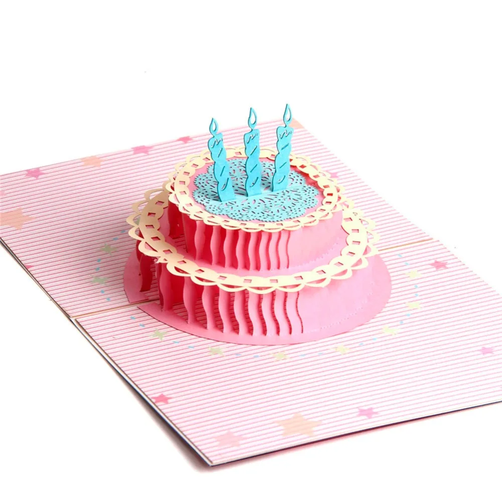 Ручной работы 3D лазерная резка всплывающие поздравительные открытки Детские счастливые открытки на день рождения бумага спасибо подарок открытки торт 6A0691