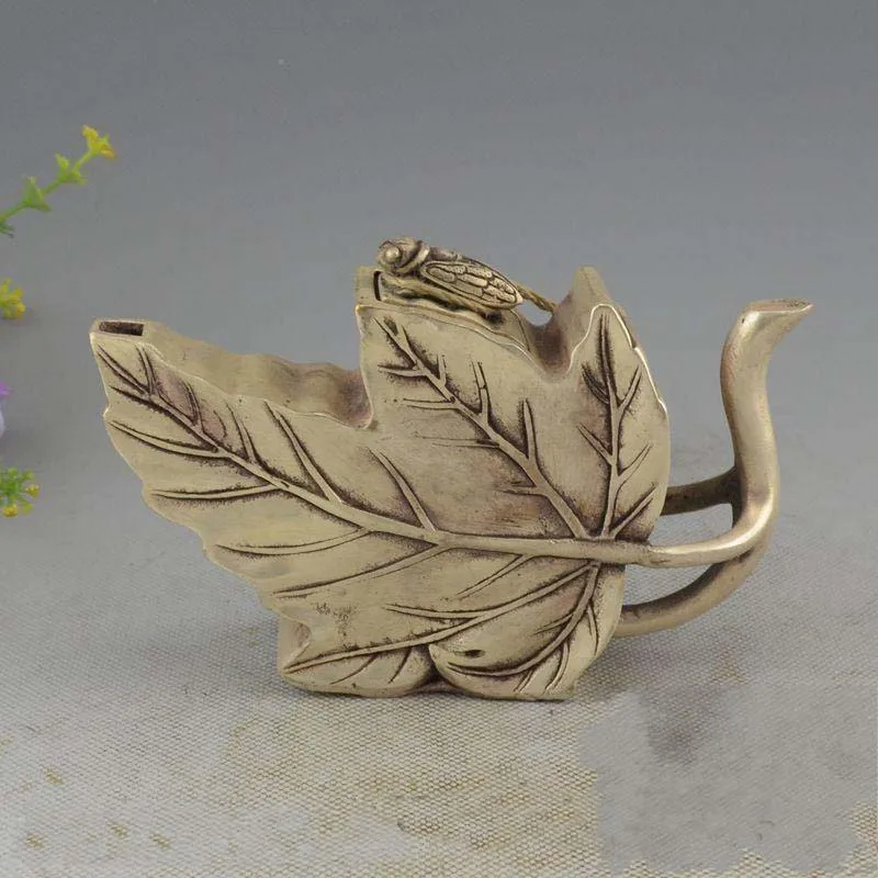 

China Collectible Miao Silver Maple Leaf Bionic Design Teapot
