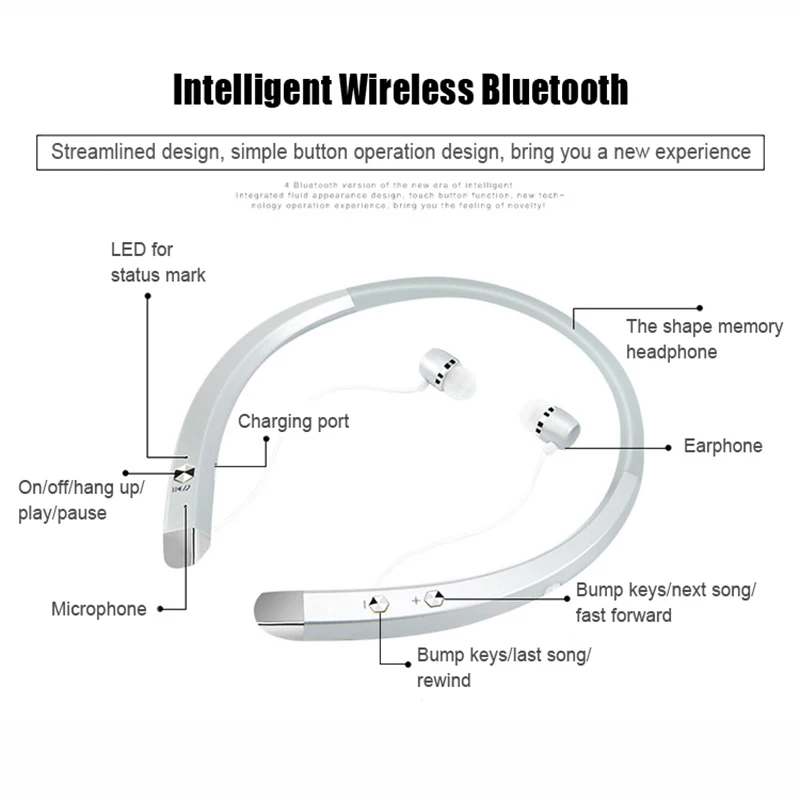 913 Беспроводной наушники Bluetooth U типа шейным с микрофоном V 4 1 спортивные