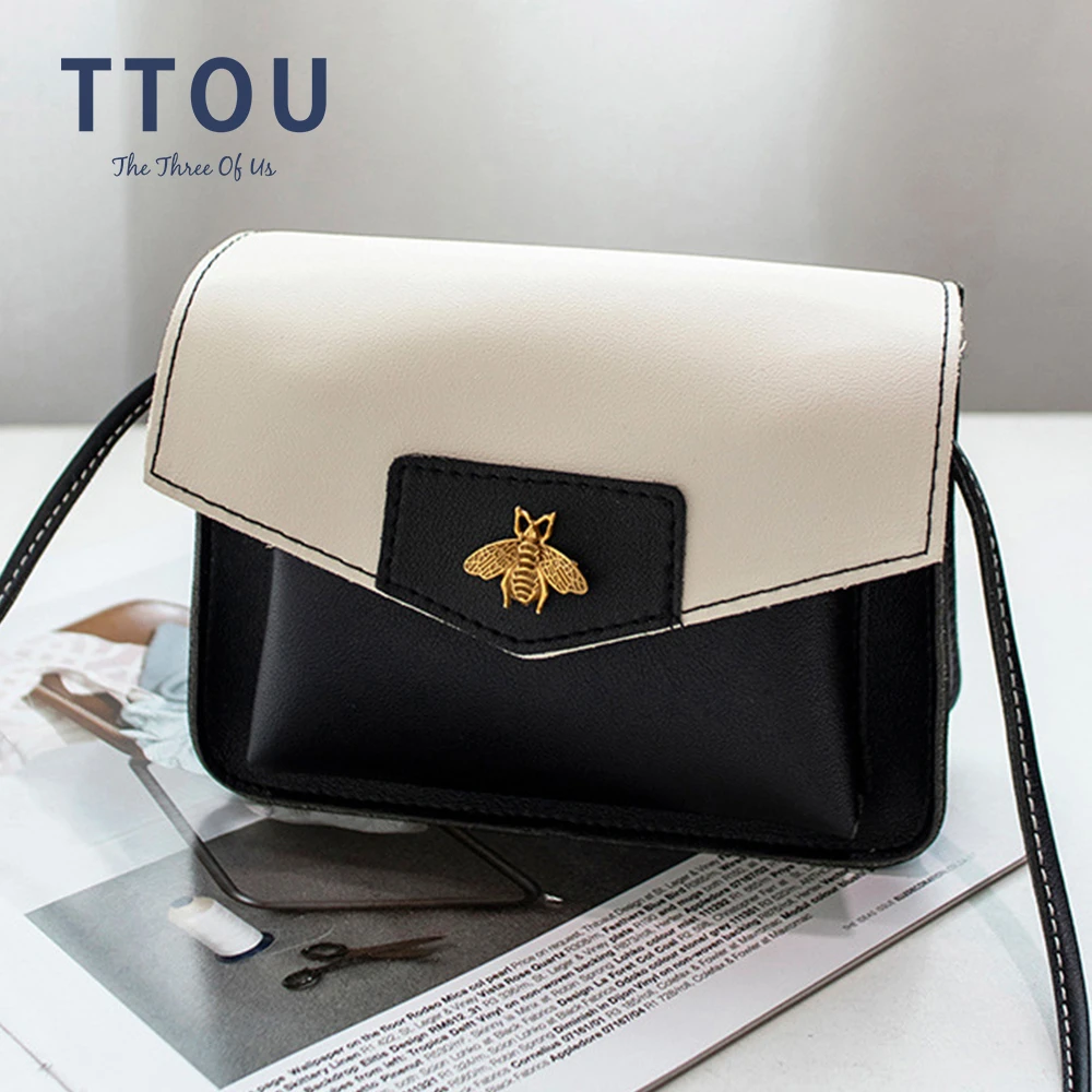 

Fashion Small Crossbody Bags for Women Mini PU Leather Shoulder Bag Patchwork Color Bee Pattern Bolsas Ladies Phone Purse