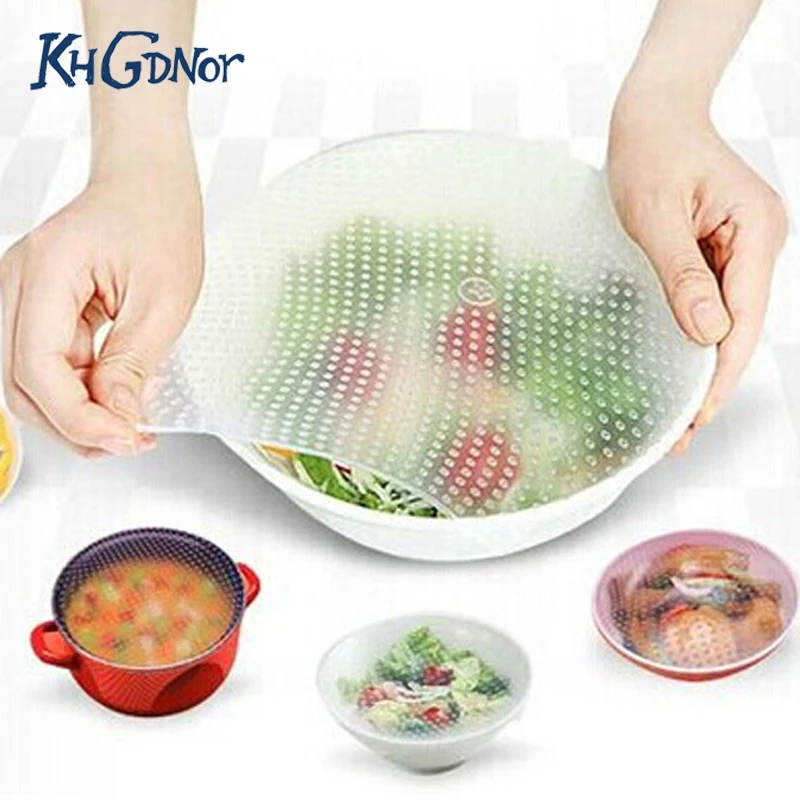 

3pcs/lot Useful Recycling Silicone Food Fresh-keeping Wrap Magic Packing Wrap Kitchen Preservative Plastic Film Relief Cover