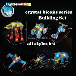 6 в 1 светоизлучающих кирпичи Кристалл blcoks свет DIY до модель комплект набор строительных блоков образования игрушки для детей, 6 компл