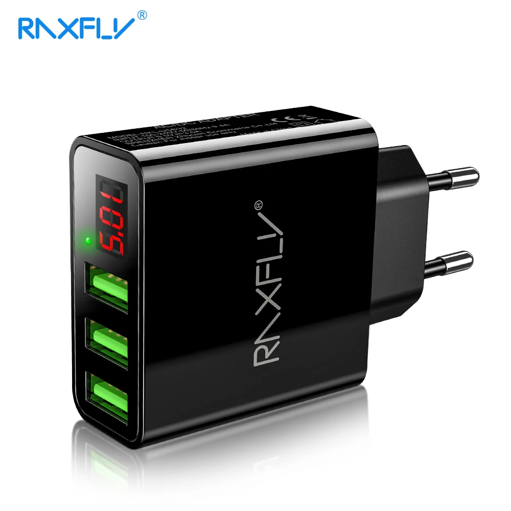 RAXFLY Универсальное зарядное устройство USB адаптер светодиодный цифровой 3 Порта