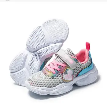 

Children Girls Mesh sports shoes Pink grey Net surface Sneakers Kids non-slip Sport Trainers Girls