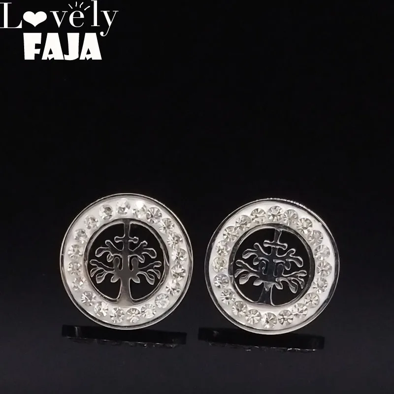 

2019 Fashion Tree of Life Stainless Steel Stud Earrings Women Silver Color Crystals Earings Jewelry pendientes plata E612605