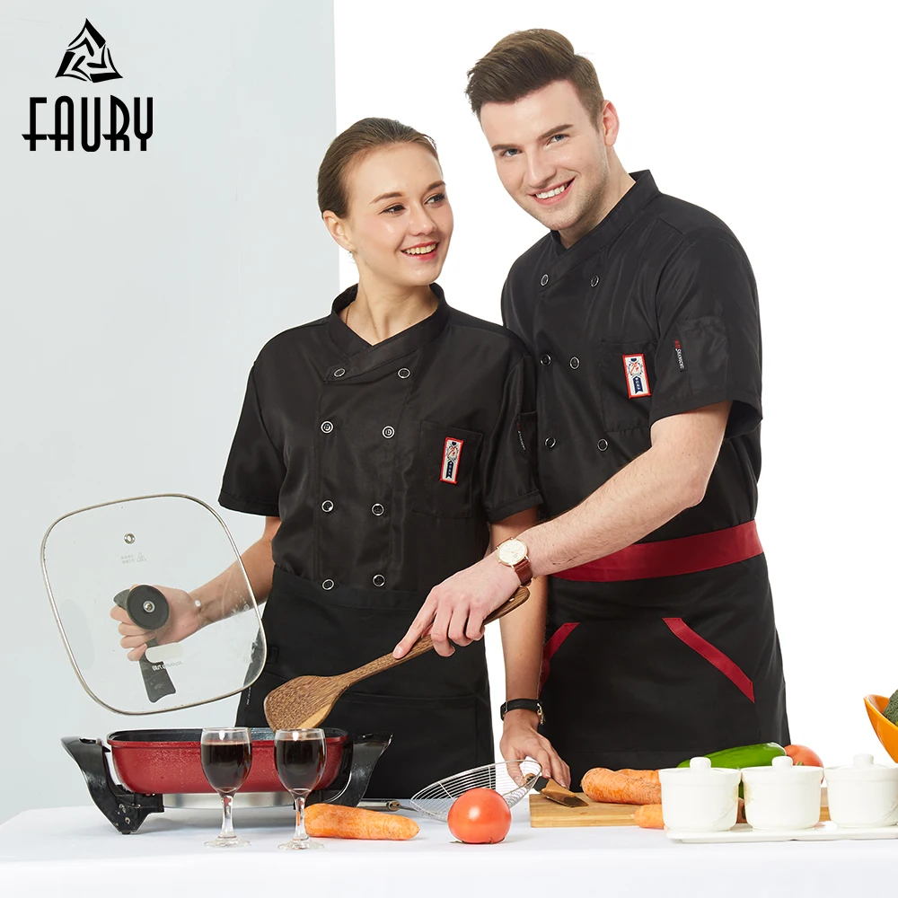 

2019 Chef Uniform Large Patch Logo Barber Catering Uniforme Camarero Unisex Work Clothes Hotel Cleaning Reataurant Cook Jacket