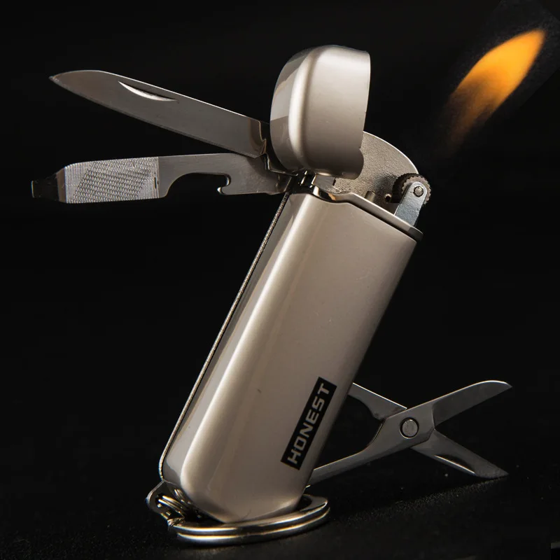 Multifunction Gas Cigarette Lighter Butane Gas Tobacco Pipe Lighter with Outdoor Tools Grinding
