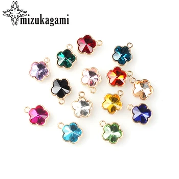 

12pcs/lot Gold Zinc Alloy Colorful Flowers Crystal Charms 12MM For Glass Living Memory Locket DIY Accessories Free Shipping