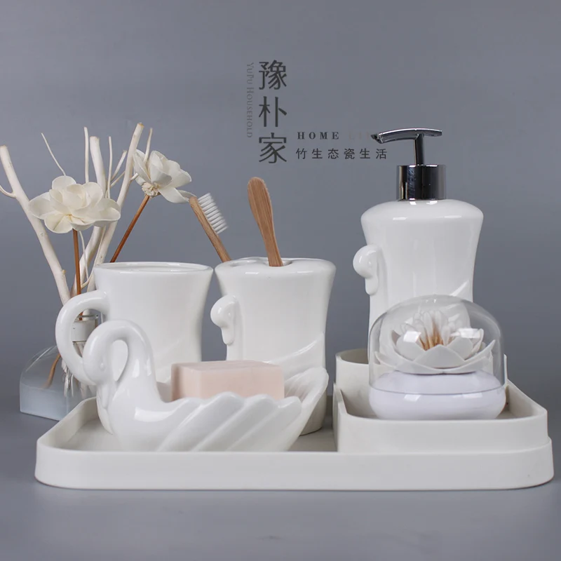 

Home Decoration European Simple Ceramic Soap Dish Bath Bottle Five-piece Toilet Kit Set Tooth Gargle Cup Wash Suit Wedding Gift