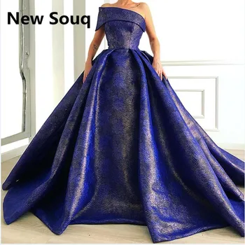 

2019 New One Shoulder Royal Blue Evening Dresses Dubai Arabic Sweep Train Long Party Prom Dress Vestido De Festa