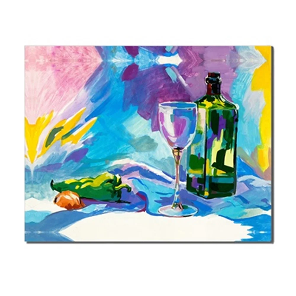 

Abstract Simple Life Beer Bottle Cup Scene No Frame Canvas Oil Painting Poster Living Room Kids Room Unique Gifts For Home Decor